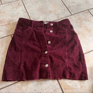 Red corduroy button up skirt